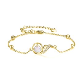 KINGWHYTE Opal Bracelet 925 Sterling Silver Phoenix Princess Bracelets Friendship Jewellery Birthday Gifts for Women Girls(Gold)