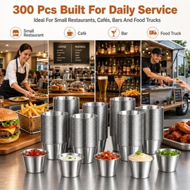 NIMBLOOM 300 Pack Stainless Steel Sauce Cups, 2.5 oz Stackable Metal Ramekins, Reusable Dipping Bowls and Portion Cups for Restaurants, Catering, Buffets, Food Trucks and Events