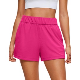 CRZ YOGA Comfy Ribbed Sweat Shorts for Women High Waisted Lyocell for Casual Lounge Athletic Jersey with Pockets Granita Pink Medium