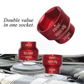 Ford 6.0 Fuel/Oil filter socket Wrench Tool- 3/8Inch Drive for Ford 6.0L/6.4L Powerstroke Diesel Fuel Filter/Oil Filter Cap Installation Removal (red)-24mm /36mm socket