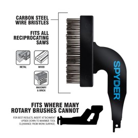 Spyder Steel Bristle Wire Brush Attachment for Reciprocating Saws, Removes Rust and Paint, Cleans Grout Lines