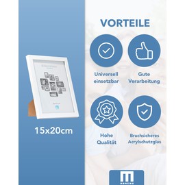 M MERCEO 15 x 20 cm (1 piece) in white, minimalist and modern picture frame for photos and pictures Includes: Acrylic glass protection Can be used as a table stand and for the wall, portrait or landscape