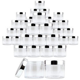 Beauticom 60 Grams/60 ML (2 Oz) Round Clear Leak Proof Plastic Container Jars with SILVER Lids for Travel Storage Makeup Cosmetic Lotion Scrubs Creams Oils Salves Ointments (96 Pieces)