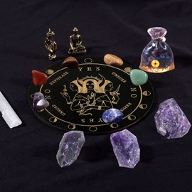 Soulnioi 19pcs Chakra Healing Crystal Meditaion Set: Amethyst Raw Stones, Buddha and Hand Lotus Ornament, Citrine Money Bag, Witchcraft Supplies Set for Beginners Wicca Reiki Yoga Meditation