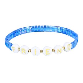 KELITCH Letter Beaded Stretch Bracelets Colorful Tila Strand Bracelets Women Stackable Bangle (Friend)