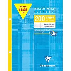 Clairefontaine 1351C Pack of 100 Sheets Ring Binder Inserts 17 x 22 cm French Ruling 90 g White 1 Pack