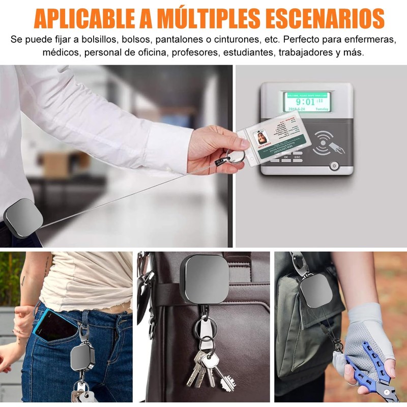 2PCS Carretes Retráctiles, Llavero Retráctil, Clip Retráctil para Tarjetas de