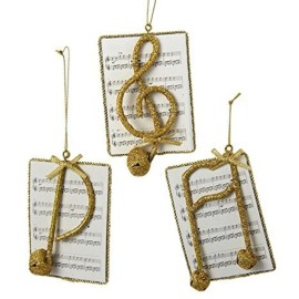 Kurt Adler SET OF 3~4.5"~Gold Glitter Note On Sheet Music~ Christmas Ornament by Kurt Adler
