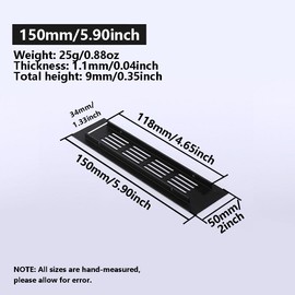 Rectangular Ventilation Grille, 2Pack 150mm*50mm Air Vent Grille, Aluminum Alloy Kitchen Air Vent Cover, Vent Louvred Wall Ventilation Cover, Wall Vent Grille for Kitchen Plinth Cupboard Wardrobe