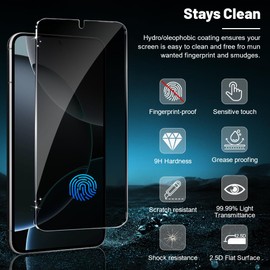 (2+2 Packs) for Galaxy S23 6.1 Inch Privacy Screen Protector and Camera Lens Protector, Fingerprint Unlock, Anti Spy, 9H Hardness, Scratch Resistant, Easy Installation, High Sensitivity Touch