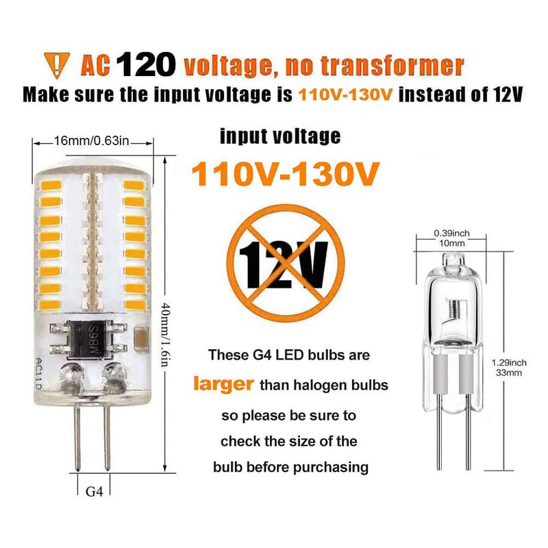 ZHENMING 110V- 130V G4 LED Bulb 120V Dimmable 3W (Not