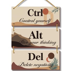 ONIZHITY 3 Pcs Boho wall decor Boho Bathroom Decor Motivational Office Wall Decor Bathroom Decor with Saying Ctrl Alt Del Farmhouse Wooden Wall Signs for Home Living Room Bedroom(black Gold 10X4")