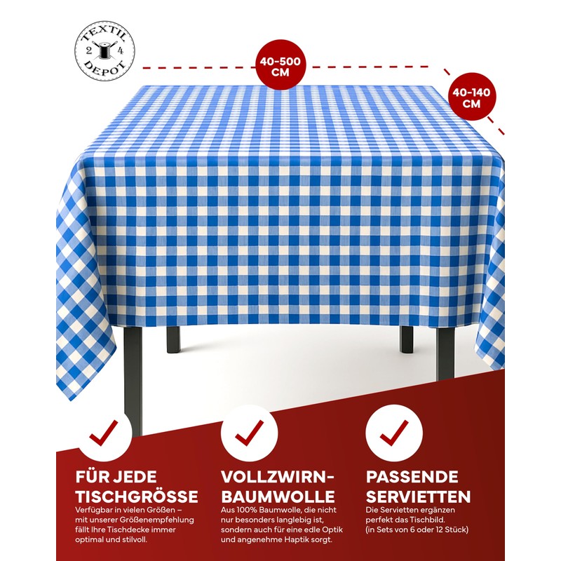 TextilDepot24 country house tablecloth, checked, 100% cotton, customable colours and