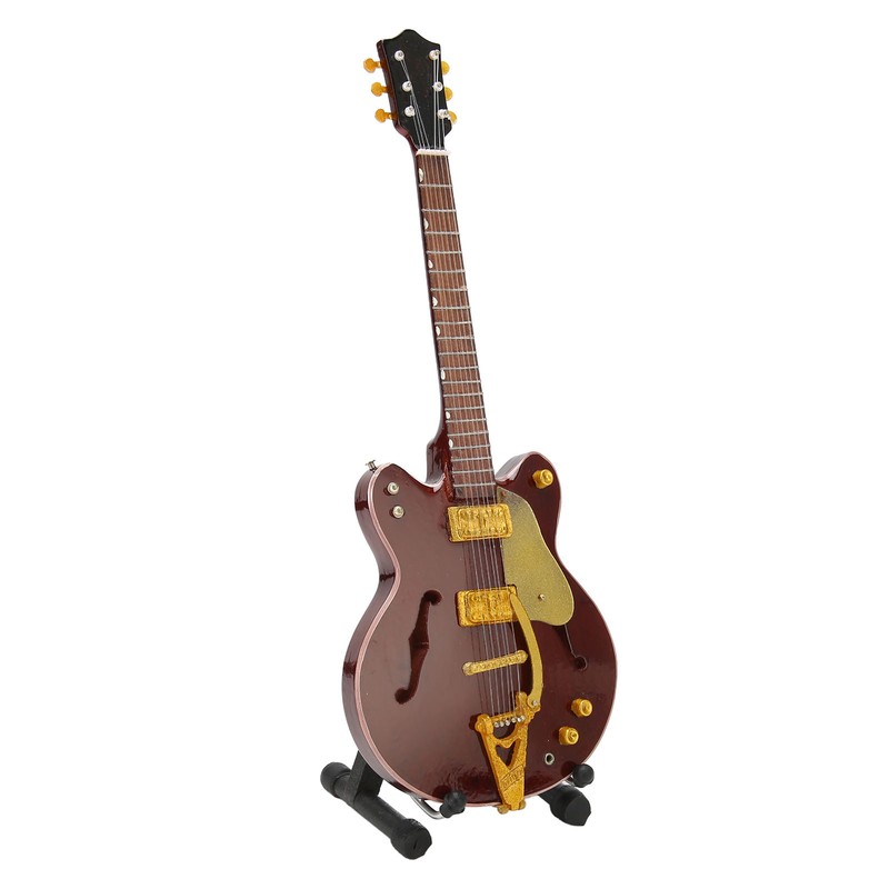 Red and Gold Miniature Electric Guitar Replica with Stand and