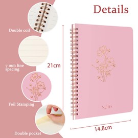 3 PCS Women's Aesthetic Spiral Notebook, Hardcover College Straight Line Horizontal Line Journal, Cute Journaling Notebook with Large Pocket Lined Pages, Men's and Women's Note Books, 3 Colors