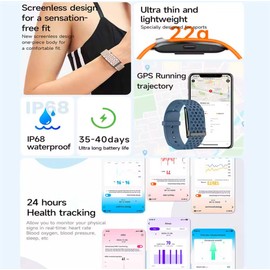 Smart Bracelet, Smart Watch without Screen, Activity Tracker, Monitoring Voltage, Heart Rate, Oximetry, Stress (Black, Adjustable, Blue)