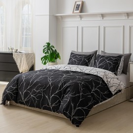 Tokokimo King Size Duvet Cover Sets Black Bedding - Botanical Branches Print Reversible Color Bedding Sets King Size (1x Quilt Cover, 2x Pillowcases) Soft Microfibre Duvet Cover 230x220 cm