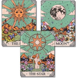 3 Pack Tarot Cards Stamped Cross Stitch Kits - Sun Moon Stars Embroidery Kits for Beginners Adults,11 CT Patterns Dimensions Counted Cross Stitch Kits Arts Craft Kits 12 x 16 inch
