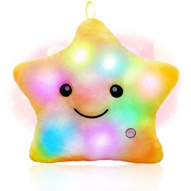 Shengou Christmas Cushion Star LED, Children's Cushion Star, Luminous Cushion Children, LED Star Cushion, Luminous Star Cushion, Luminous Cushion Star, Star Cushion Children (Yellow)