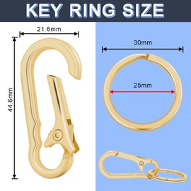 4Pack Small Keychain Rings, Metal Key Carabiner Clip, Mini EDC Key Ring Chain Holder Organizer for Purse Charm Hook, Car Keychain, Paracord Keychain Lanyard, Men and Women Key Fob (Light Gold)