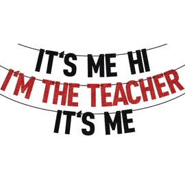 Black Glitter It's Me Hi I'm the Teacher It's Me Banner, Student to Teacher/Class of 2024/Congrats Teacher, 2024 Teacher Graduation Party Decorations Supplies