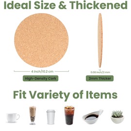 GravGrow 36 Pcs 2mm Thick Self-Adhesive Cork Sheets - 4 Inch Round Cork Board Tiles, Strong Adhesive-Backed Mats for DIY Coasters