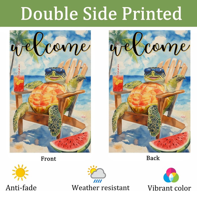 Summer Welcome Sea Turtle Garden Flag, Cute Turtle On Beach