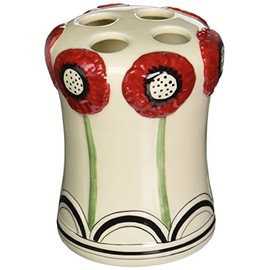 ATD 40427 White and Red Wild Poppy Flower Tooth Brush Holder