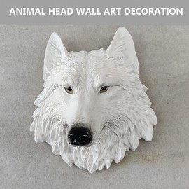 Veemoon White Resin Wolf Head Realistic Craft Wolf Head Statue Wall Art Animal Figurines Farmhouse Hanging Animal Decoration Ornament for Cafe Club Home Office Decor (20x22x10cm)