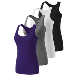 Star Vibe Racerback Workout Tank Tops for Women Basic Athletic Tanks Yoga Shirt Sleeveless Exercise Tops 4 Pack Black/Grey/White/Navy L