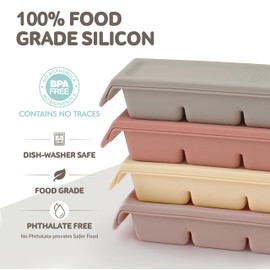 Firgi Silicone Freezer Trays with Lid, 1.7oz 4 Section - Leak Proof Silicone Freezer molds for Homemade Baby Food Breastmilk, Purees, Vegetables, Baby Food Jars Ice Tray with Lid BPA Free Indie Pink