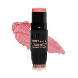NUDESTIX Nudies Blush Stick – 3-in-1 Cream Blush for Cheeks, Eyes & Lips with Built-In Brush | Soft Matte Finish for a Natural Flush |Sunkissed Pink