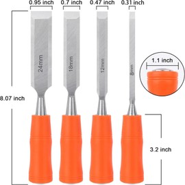 Chisel Set of 4 Pieces - Runivor Wood Chisel Sets Woodworking Tools Set, Wood Chisels for Woodworking with Steel Hammer End & Ergonomic Plastic Handle, 8mm, 12mm, 18mm, 24mm