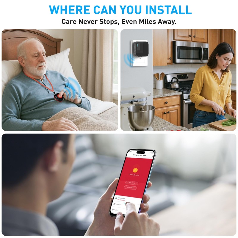SanJie Wi-Fi Wireless Caregiver Pager Alert System - Emergency Button