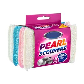 Zale Yardley Sponges Scrubbing Scourer Pad, 4pk Pearl Scented Non Scratch Scourers, Washing Up Scourer Non Scratch Scrub Plus Scouring Pad Ball - Easy Grip Cleaning Pots Pans
