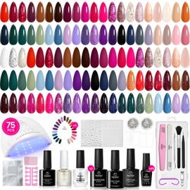 Beetles Gel Nail Polish Kit with Uv Light, 75PCS 45 Colors Gel Polish Starter Kit with 5PCS Base Top Coat, Exquisite Femininity All Season Gel Polish Nail Art Tools Manicure Kit for Women Girls