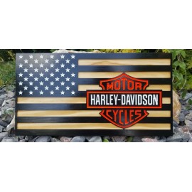 22x11 Wooden Harley Davidson Flag sign art wall decor motorcycle