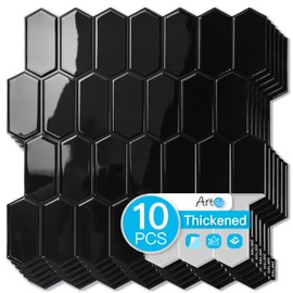 Art3d 10-Sheet Heavy-Duty Peel and Stick Backsplash, Self-Adhesive Vinyl Wall Tiles for Kitchen Countertop Bathroom, Black