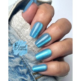 Red Aspen Press On Nails~ Olga's Ocean Eyes ~Medium ~Coffin ~Nail Dashes ~Blue