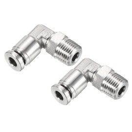 PATIKIL Push to Connect Fitting Elbow 5/32 Inch Tube OD 1/8 BSPT Male Thread, 2 Pack 304 Stainless Steel Right Angle Hose Pipe Connector, Silver