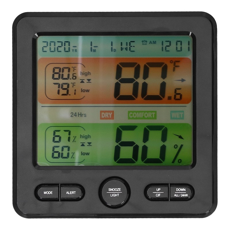Indoor Temperature Humidity Gauge Clock Large Screen Electronic Digital Display