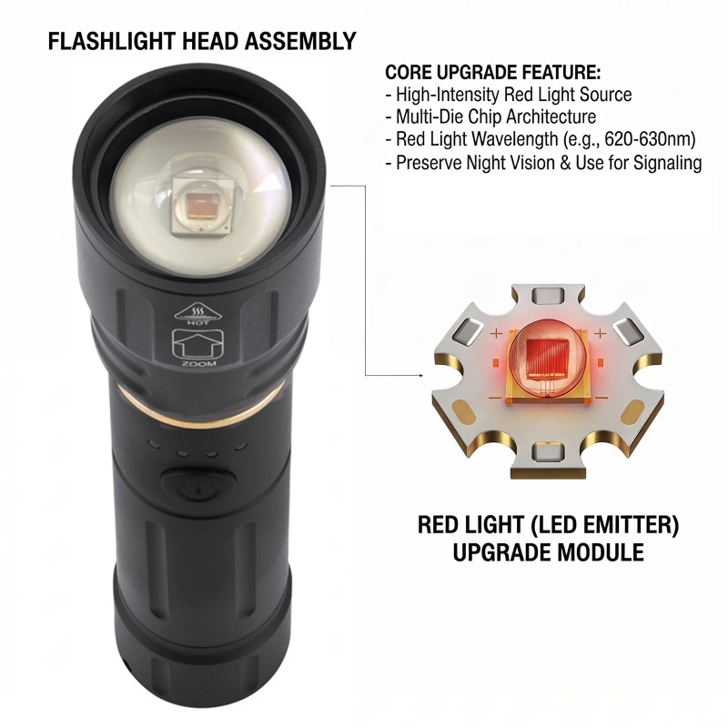 Toolzia Rechargeable Zoomable Red Light Flashlight