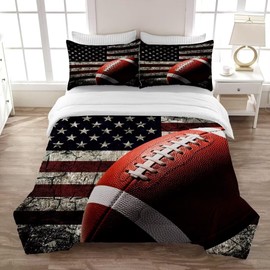 American Football Comforter Set for Boys Teens,Kids Sports Bedding Set Full Size,USA Flag Football Printed Bedroom Sets with 2 Matching Pillow Shams
