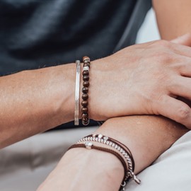 Nato Cuff - 925 Sterling Silver Bracelet - Bronzite Beads Semi-Precious Stones - Men's and Women's Jewellery Handmade in France, Sterling Silver, bronzite