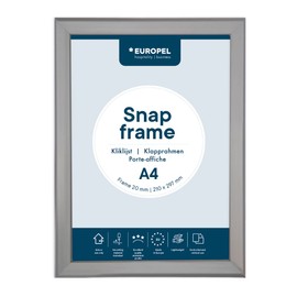 Europel A4 folding frame with 20 mm aluminium profile, hinged poster frame with mitre corner, snap frame for e.g. posters, certificates, photos and advertising materials, silver