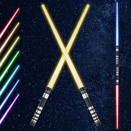 2 Pcs Light Saber, Light Sword with Connector Sounds 7 Colors, Changeable LED Light Up Sword, Retractable Light Sword Double Edge, Lightweight Light Sword for Kids Adult Christmas Cosplay (B)