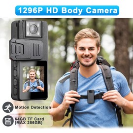 Hoestr 64GB Body Camera 1296P, 3000mAh Camcorder with IR Night Vision, 180° Rotatable Lens and 2 Sturdy Clips, Body Cam with Video Recording for Police Cycle Delivery Home