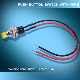 Twidec/12PCS 3V-6V-12V-24V-250V Momentary Push Button Switch 2 Pins ON/Off SPST 7mm 6 Colors Normal Open 1A Mini Round Button Switch with Pre-soldered Wires PBS-110-X6C