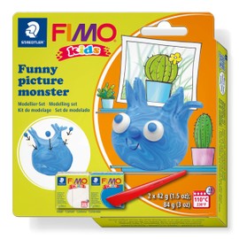 STAEDTLER Picture monster FIMO Kids Modelling Set, Especially for Children - Easy to Implement with Step by Step Instructions, 2 FIMO Kids Blocks, Modelling Stick, 8035 24