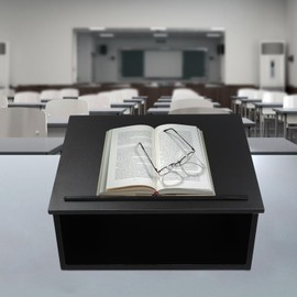 DYNAMI Tabletop Podium Wood,Portable Tabletop Lectern with Storage Room&Baffle Plate,23.75 * 16 inch Slant Reading Surface,for Churches, Restaurants,Classrooms (Black)